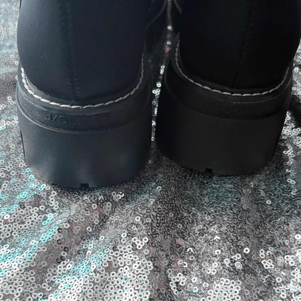JSlides Leather Black Chunky Platform Knee-High Boots Size 8 M - Picture 16 of 17